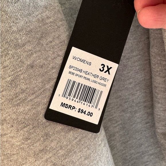 Women’s BEBE plus size GRAY hoodie with kangaroo pocket  NEW 3X - Picture 7 of 9
